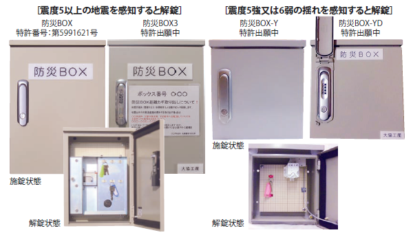 緊急用スペアキー保管ボックス「防災BOX」「防災BOX３/ダイヤルロック機能付き」「防災BOX-Ｙ」「防災BOX-ＹD」画像